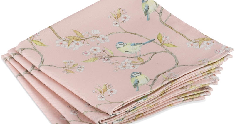 Pink Blue Tit and Blossom Napkins